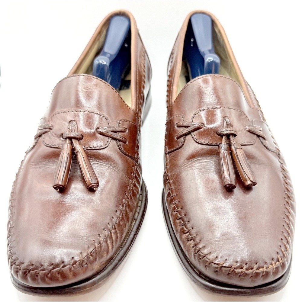 Nunn Bush Leather Loafers Mens 10 Cognac Tassel Accents Slip On Dress Shoes - Picture 2 of 11